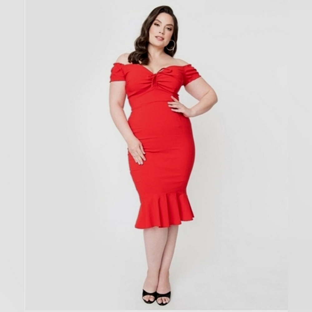 NWOT Collectif Sasha Mermaid Wiggle Fishtail Stretch Retro Red Dress XXS UK 6